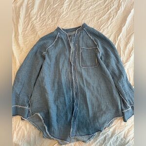 Aerie Blue Chambray Textured Oversized Button-Down shirt